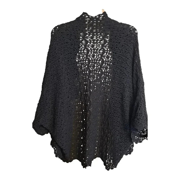 Moda International crotcheted flyaway open cardigan black small  - Picture 1 of 5